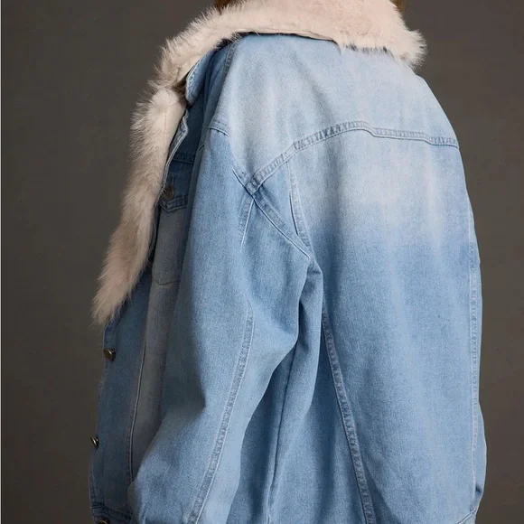 12th Tribe Denim Jacket with Faux Fur Trim - Picture 3 of 3